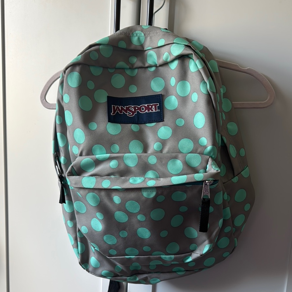 Jansport Gray and Mint Polka Dot Backpack